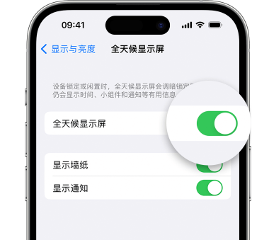 良庆苹果15预约维修分享iPhone15如何设置全天候显示屏幕可见 